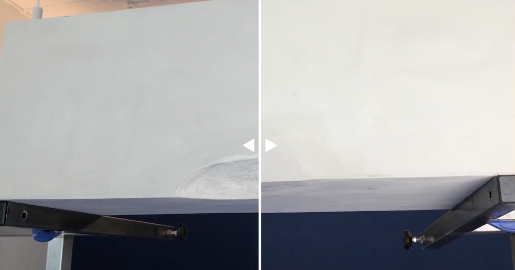 Comparación antes y después de reparar concreto sobre cabeza con Belzona 4141