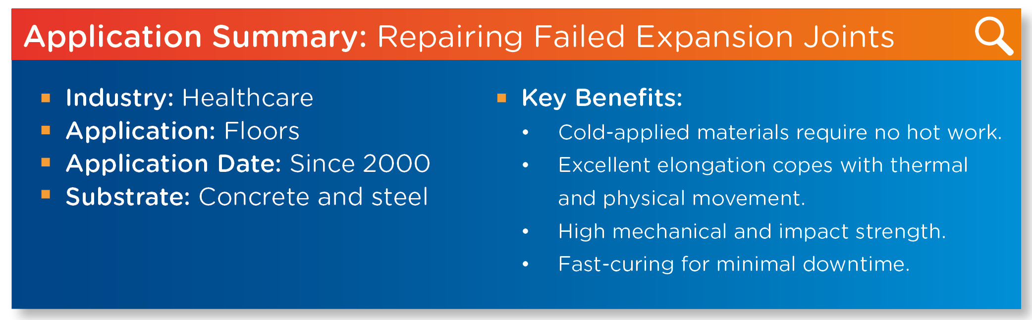 Expansion Joints Application Summary