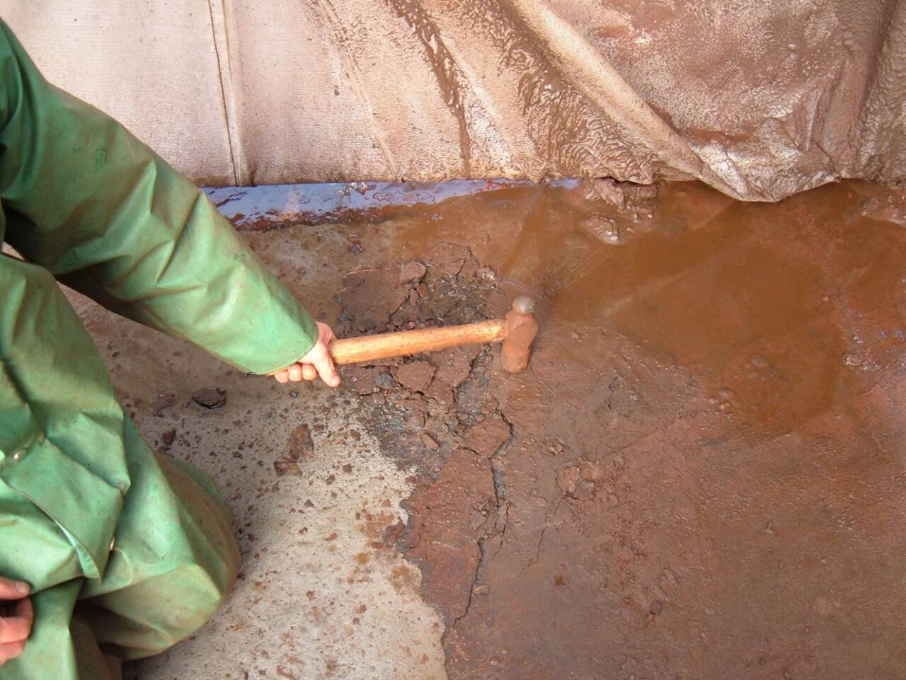 Close-up of corroded platform deck