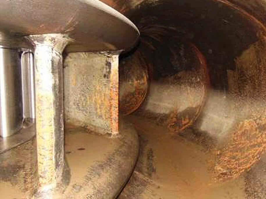 Inside of the Spiral casing and stay/guide vanes showing signs of corrosion and in need of turbine repair