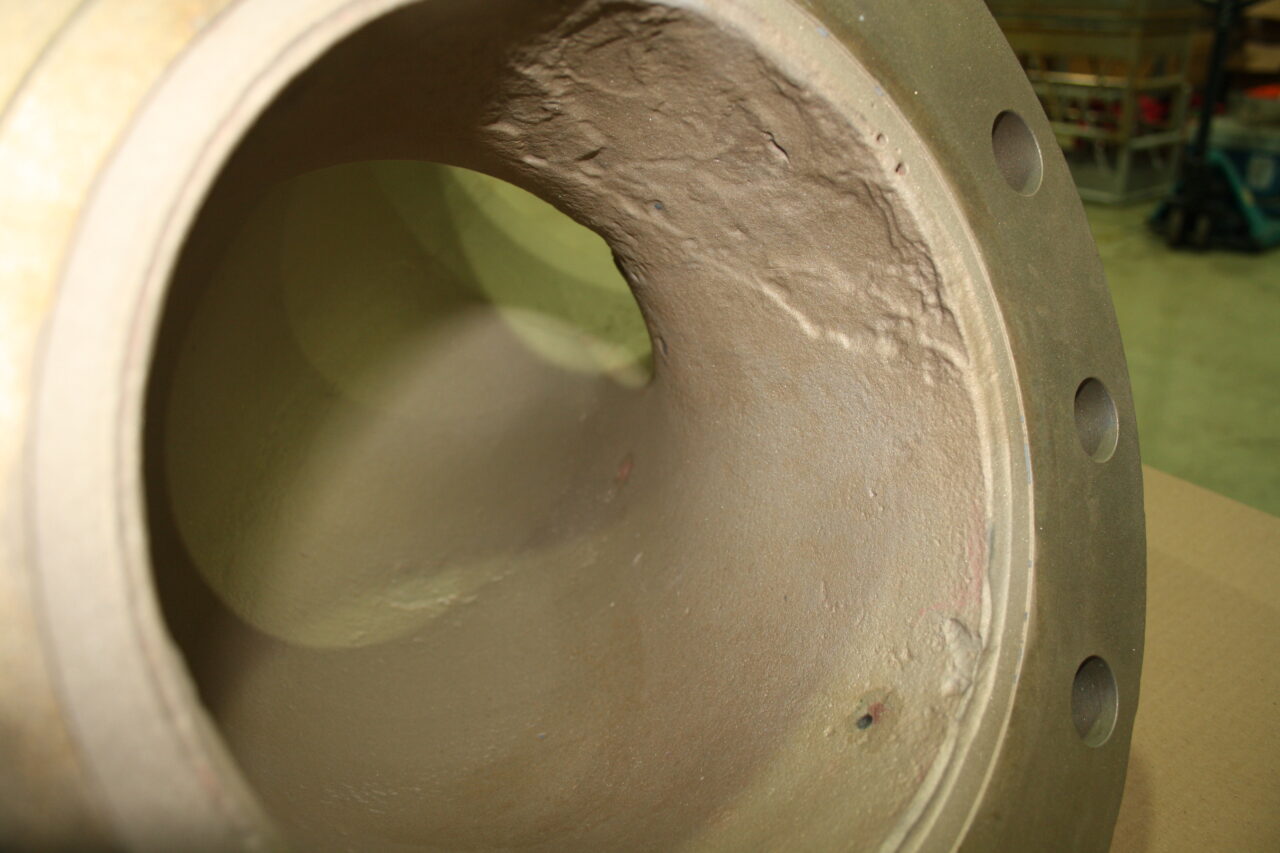 Eroded interior of a pipe