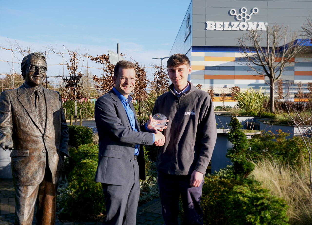 Tom Bowtell, Chief Executive of British Coatings Federation (BCF) presenting Sam Gumbley, R&D Technician, with his Student of the Year Award