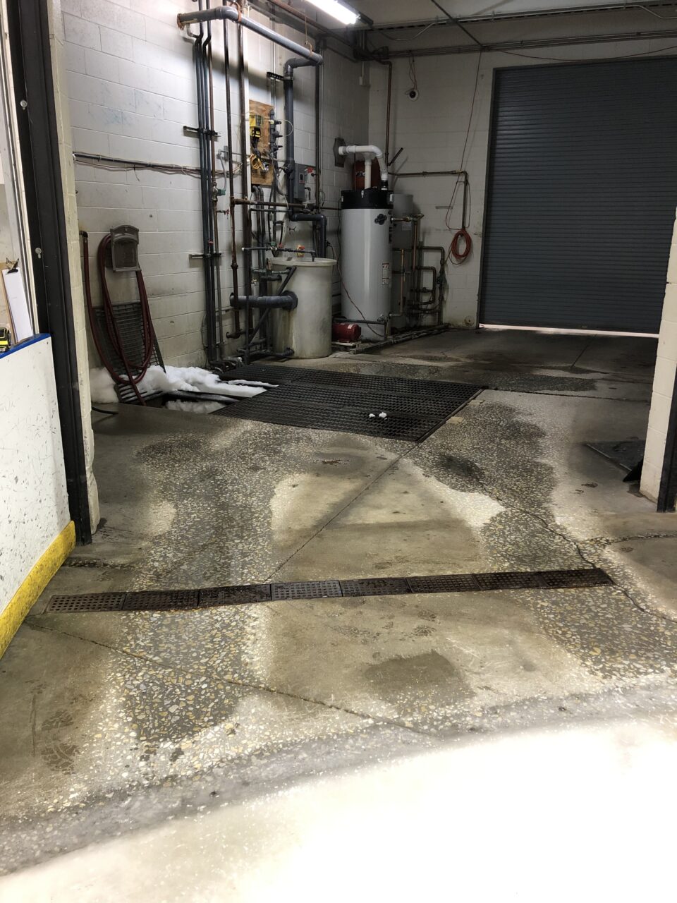 Damaged concrete area in an ice rink