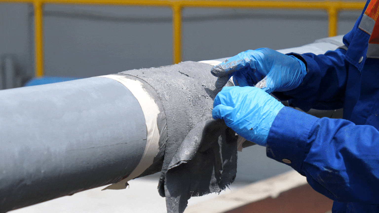 Apply the reinforced composite repair material to the leak repair area