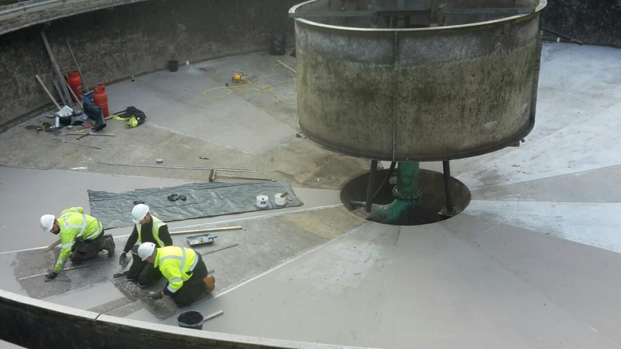 Figure 1. Epoxy repair mortar used to repair the damaged concrete on clarifier tank