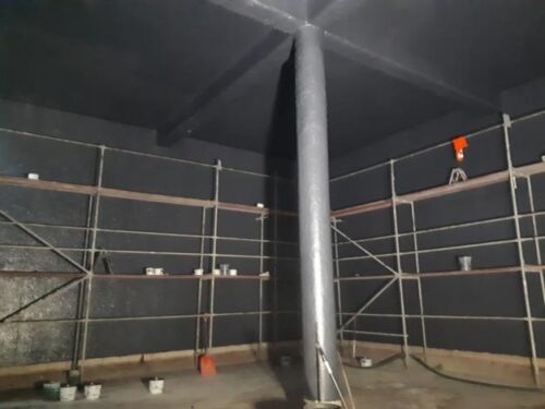 Structural repair of steel beams in the interior of a storage tank