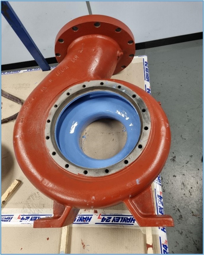 Belzona 1341 (Supermetalglide) was applied to all the pump volute internal water ways