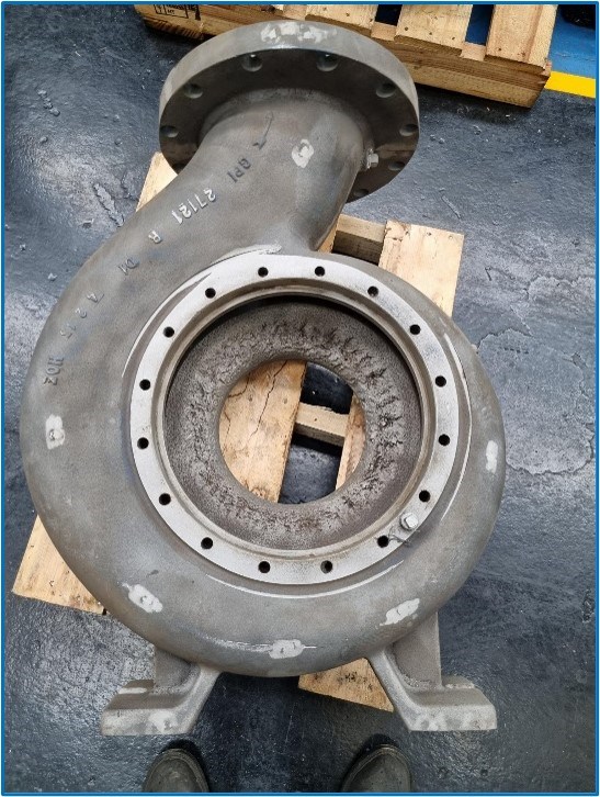 Pump casing with corrosion and erosion damage