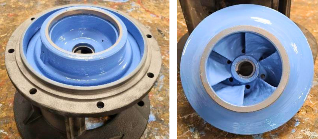 The refurbished impeller coated with Belzona 1341 (Supermetalglide) delivered an 8% increase in hydraulic efficiency.